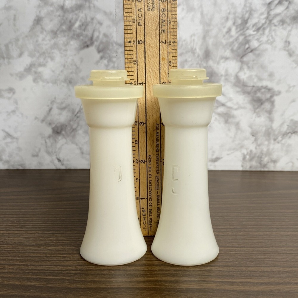 VTG Tupperware 4 3/8" Hourglass Salt & Pepper Shakers w Hinged Caps